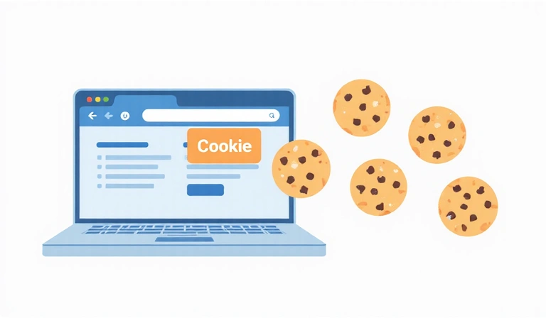 Illustration de petits fichiers de cookies numériques et d'un navigateur web