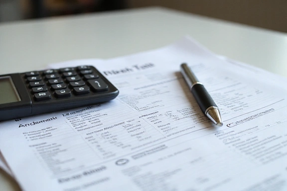 Calculatrice et documents financiers sur un bureau