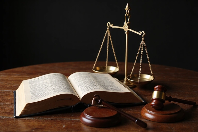 Livre de lois et marteau de juge, symbolisant la justice