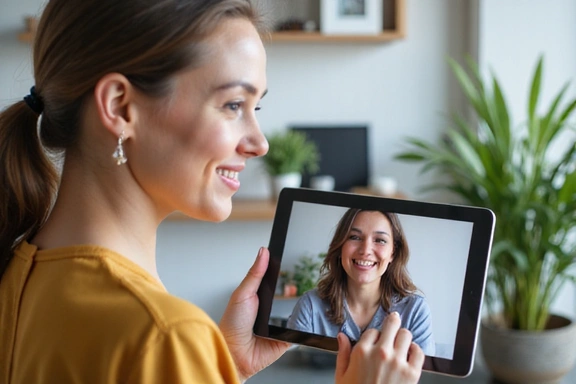 Femme souriante en consultation vidéo avec un professionnel de la nutrition