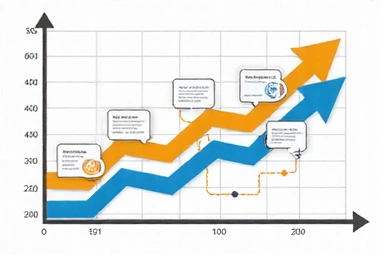 Graphique de progression avec des flèches ascendantes et des notes de suivi