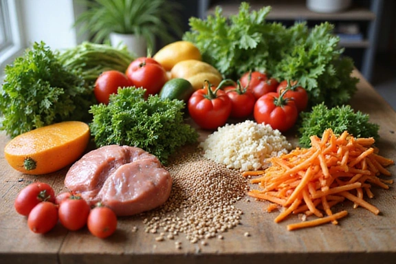 Table remplie d'ingrédients frais et colorés pour un repas sain